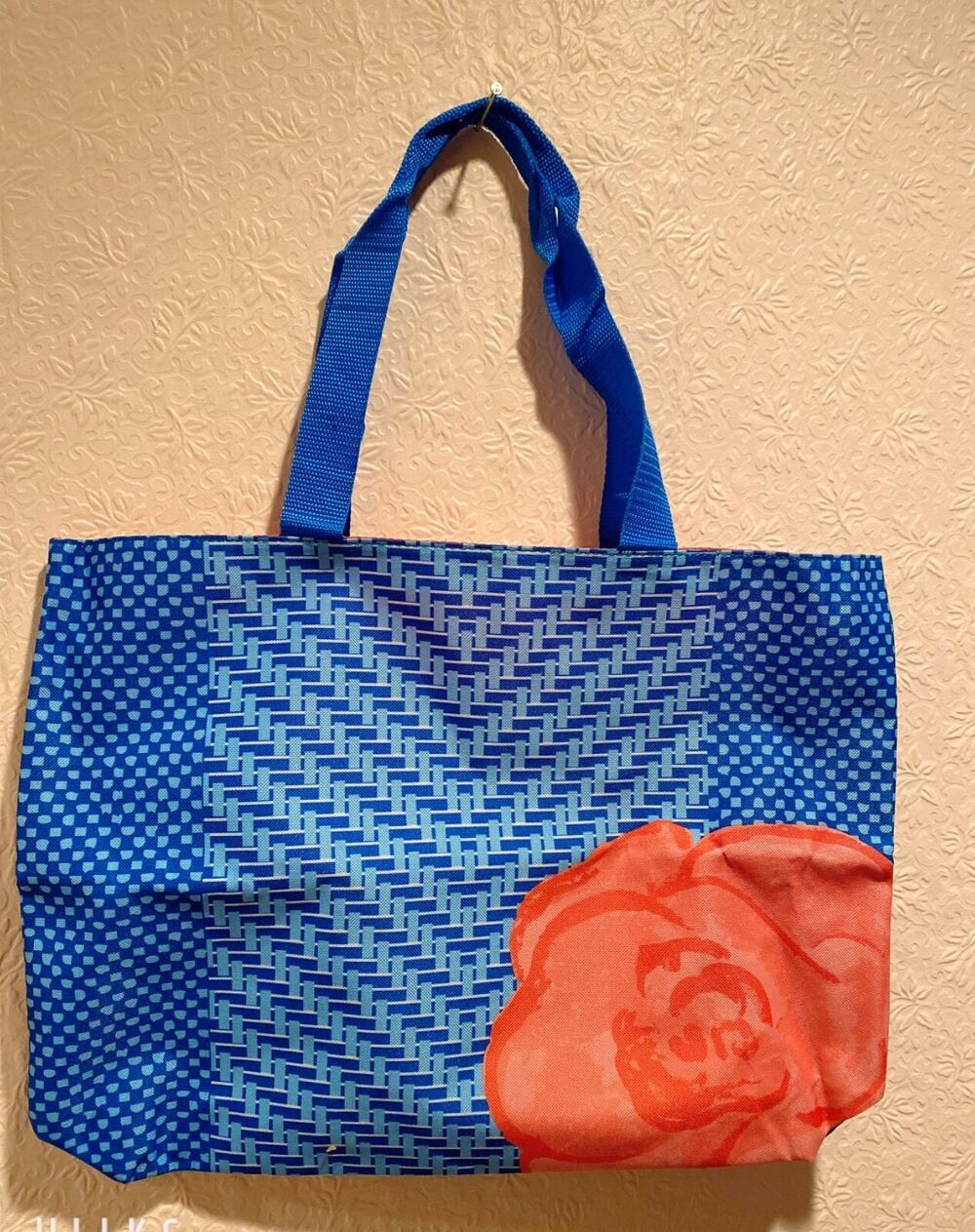 Lancôme Reversible Tote Bag – Blue with Coral Rose Floral, New